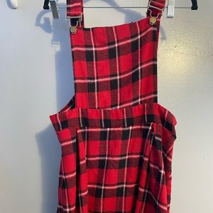 Red plaid overall dress xL